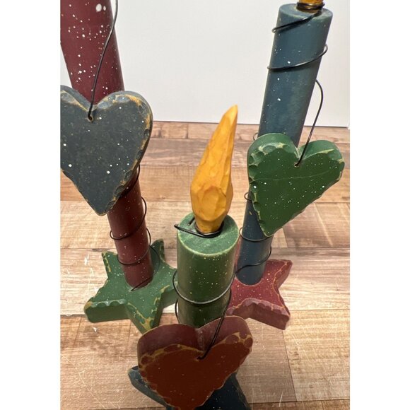 3 Rustic Wooden Candle Holders With Star Base & Heart Decor - Picture 4 of 4